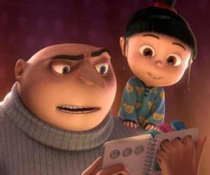 Puzzle Gru, le méchant à lire une histoire avec la petite fille Agnès