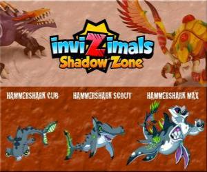 Puzzle Hammershark Cub, Hammershark Scout, Hammershark Max. Invizimals Shadow Zone. Un grand chercheur de perles et de trésors dans les profondeurs de l'océan Pacifique