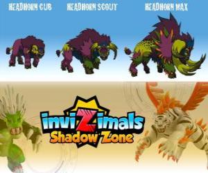 Puzzle Headhorn Cub, Headhorn Scout, Headhorn Max. Invizimals Shadow Zone. Le grand bison par les Amérindiens craignaient