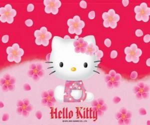 Puzzle Hello Kitty avec des fleurs