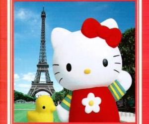 Puzzle Hello Kitty avec un birdie et de la Tour Eiffel en arrière-plan