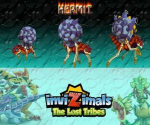 Puzzle Hermit, dernière évolution. Invizimals The Lost Tribes. Ces Invizimals timides vivent dans l'eau des grottes profondes