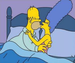 Puzzle Homer et Marge se donner une bonne nuit baiser