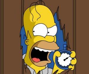 Puzzle Homer Simpson en criant avec un chronomètre dans la main