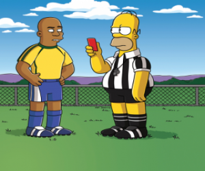 Puzzle Homer Simpson fait un arbitre montre un carton rouge Ronaldo