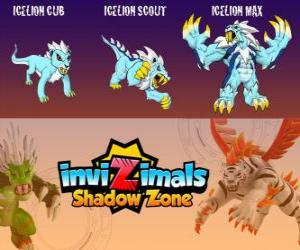 Puzzle Icelion Cub, Icelion Scout, Icelion Max. Invizimals Shadow Zone. Létal solitaire chasseur avec le corps de glace qui vit dans les régions polaires