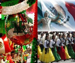 Puzzle Jour de l'Indépendance du Mexique. Commémore le 16 de Septembre de 1810, le début de la lutte contre la domination espagnole