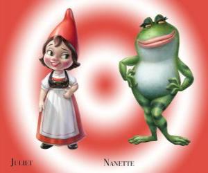 Puzzle La belle Juliette, la fille du chef de nains de jardin Rouge, avec son jardin le meilleur ami de grenouille Nanette