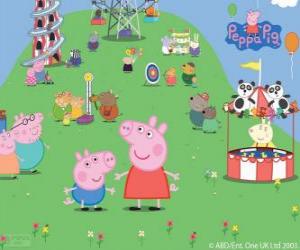 Puzzle La famille de Peppa Pig dans le parc d'attractions