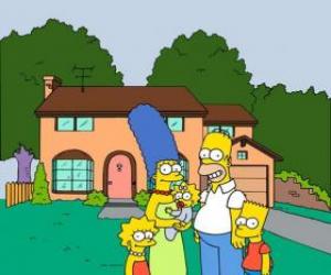 Puzzle La famille Simpson en face de sa maison à Springfield