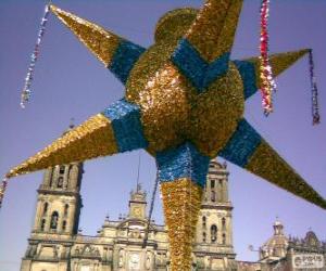 Puzzle La piñata traditionnelle au Mexique à Noël, une étoile à neuf branches, l'étoile de Bethléem