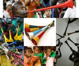 Puzzle La vuvuzela, est une sorte de longue trompette, utilisés par les amateurs pour encourager leurs équipes, fonction en Afrique du Sud de football.