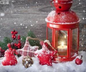 Puzzle Lampe de Noël avec bougie avec décorations de houx