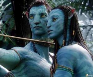 Puzzle Le avatar na'vi  de Jake et Neytiri prêt à lancer une flèche