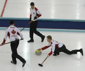 Puzzle Le curling est un sport de précision semblable à des bols ou des boules en anglais, réalisé dans une patinoire.