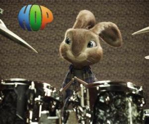 Puzzle Le lapin Hop avec les baguettes à faire de la musique avec le batterie