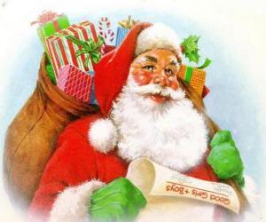 Puzzle Le Père Noël avec un sac de cadeaux de Noël et prêt à livrer