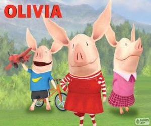 Puzzle Le petit cochon Olivia avec ses frères William et Ian