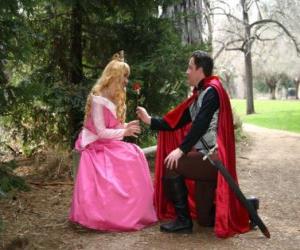 Puzzle Le prince à genoux devant la princesse donne une rose