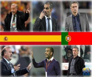 Puzzle Les candidats à l'entraîneur de la Coupe du monde de soccer masculin de l'An 2010 (Vicente del Bosque, Pep Guardiola, José Mourinho)