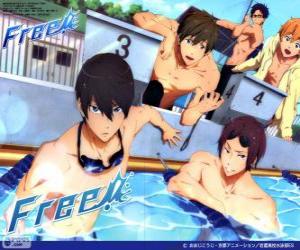 Puzzle Les cinq protagonistes de Free ! Rin, Haruka, Nagisa, Rei et Makoto