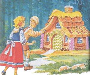 Puzzle Les deux frères Hansel et Gretel de découvrir une maison de bonbons délicieux