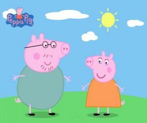 Puzzle Les parents de Peppa Pig marche sous le soleil