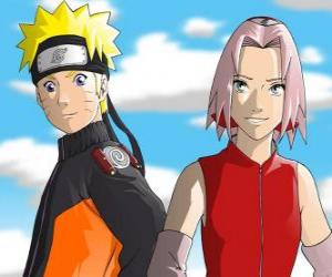 Puzzle Les principaux personnages Naruto Uzumaki et Sakura Haruno sourire