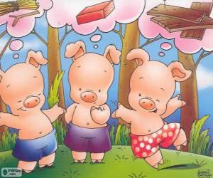 Puzzle Les trois petits cochons, penser à la façon de construire ses trois maisons pour pouvoir cacher le grand méchant loup