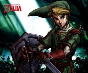 Puzzle Lien avec l'épée et un bouclier dans les aventures du jeu vidéo The Legend of Zelda