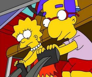 Puzzle Lisa ainsi le meilleur ami de Bart, Milhouse jouer avec les pédales de la voiture