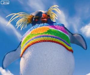 Puzzle Lovelace, une étrange pingouin avec un pull-over de laine colorée, Happy Feet 2