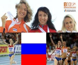 Puzzle Maria Savinov champion à 800 m, Yvonne Hak et Jennifer Meadows (2e et 3e) de l'athlétisme européen de Barcelone 2010