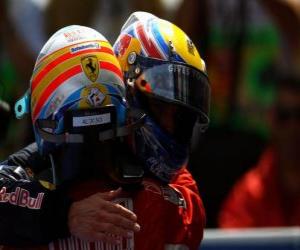 Puzzle Mark Webber, Fernando Alonso, Barcelone 2010