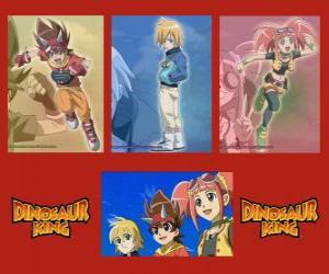 Puzzle Max, Rex et Zoé, les experts sur les dinosaures et les protagonistes de la série Dinosaur King