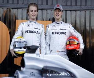 Puzzle Michael Schumacher et Nico Rosberg, les pilotes Mercedes GP Drivers Scuderia