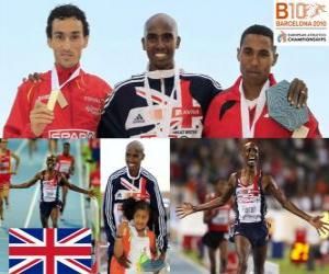 Puzzle Mo Farah champion 5000, Espagne et Jésus Hayle Ibrahimov (2e et 3e) pour l'européen de Barcelone d'athlétisme 2010