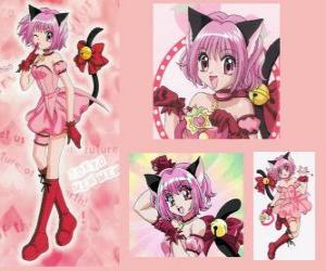 Puzzle Momomiya Ichigo, le personnage principal de Tokyo Mew Mew, transformé en Mew Ichigo avec son robot Masha