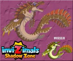 Puzzle Mosasaur. Invizimals Shadow Zone. Monstre marin authentique avec palmes puissantes et les mâchoires sont fortes