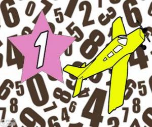 Puzzle Nombre 1 dans une étoile avec un avion