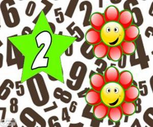 Puzzle Nombre 2 dans une étoile avec deux fleurs