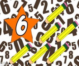 Puzzle Nombre 6 dans une étoile à six crayons