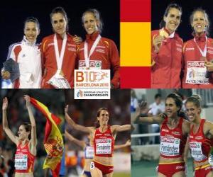 Puzzle Nuria Fernandez champion à 1500 m, Hind Dehiba et Natalia Rodriguez (2e et 3e) de l'athlétisme européen de Barcelone 2010