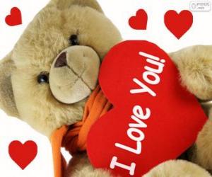 Puzzle Ours en peluche avec des coeurs pour la Saint-Valentin