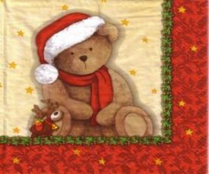 Puzzle Ours en peluche avec foulard et un bonnet de Pape Noel