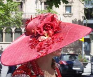 Puzzle Pamela rouge, sont très larges bords des chapeaux utilisés par les femmes