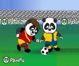 Puzzle pandas Panfu jouer au football