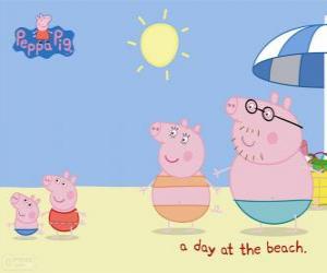 Puzzle Peppa Pig avec sa famille sur la plage