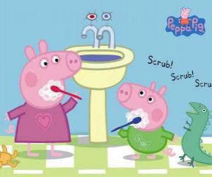 Puzzle Peppa Pig et George Pig lavage des dents