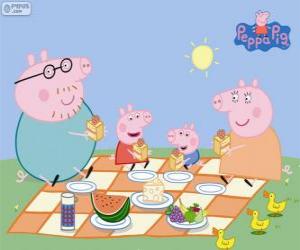 Puzzle Peppa Pig et sa famille font un pique-nique